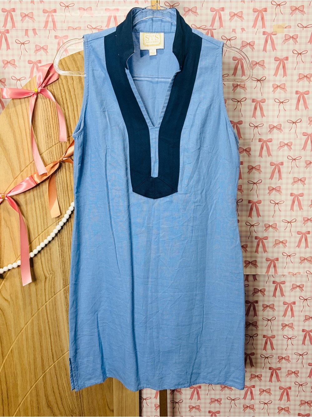 Sail to Sable Light Blue Sleeveless Dress Linen Viscose Coastal Resort STS Small
